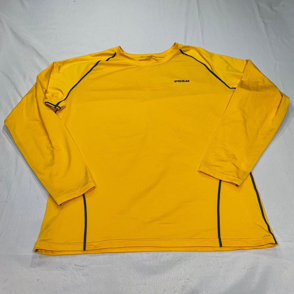 TSLA Mens Long Sleeve Active Athletic Shirt Yellow Black Seams Size XL